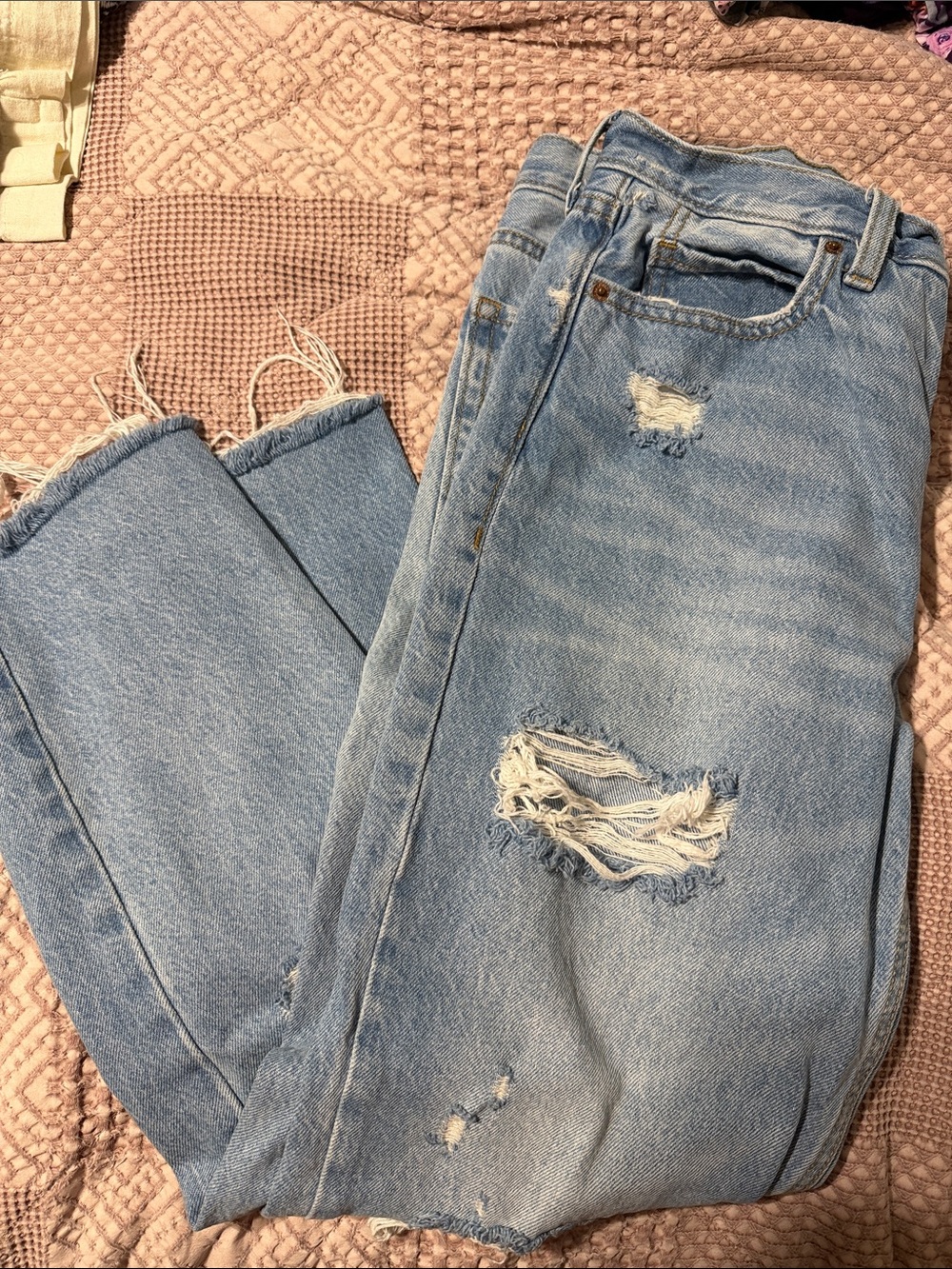 Old Navy Light Blue High Rise Straight Leg Distressed Jeans
